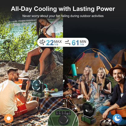 Odoland 40000Mah Camping Fan with LED Light, Battery Operated Oscillating Desk Fan with Remote & Hook, Rechargeable Outdoor Tent Fan with Timer for Hurricane Power Outage Travel Jobsite RV
