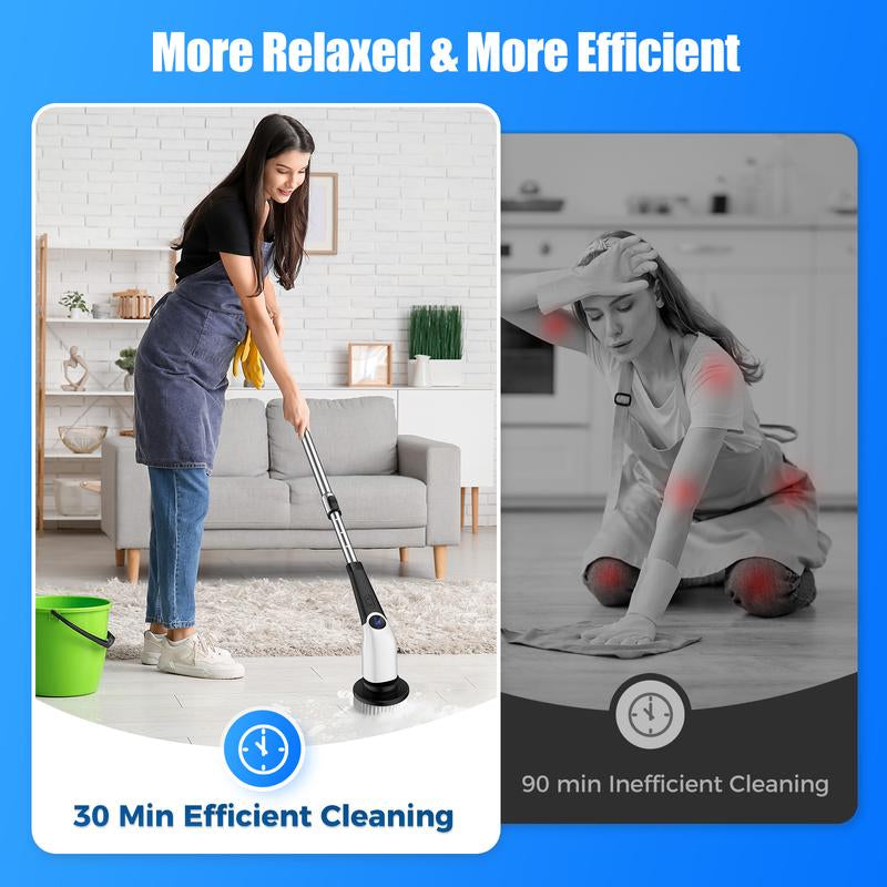 Electric Spin Scrubber Electric Cleaning Brush, Power Scrubber, Floor Brush,Scrubbing Brush, with 8 Replaceable Brush Heads and 3 Adjustable Length Handle, 3 Adjustable Speeds for Bathroom, Kitchen, Household Cleaning Supplies ,Portable Durable