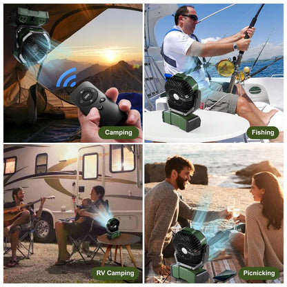 Odoland 40000Mah Camping Fan with LED Light, Battery Operated Oscillating Desk Fan with Remote & Hook, Rechargeable Outdoor Tent Fan with Timer for Hurricane Power Outage Travel Jobsite RV