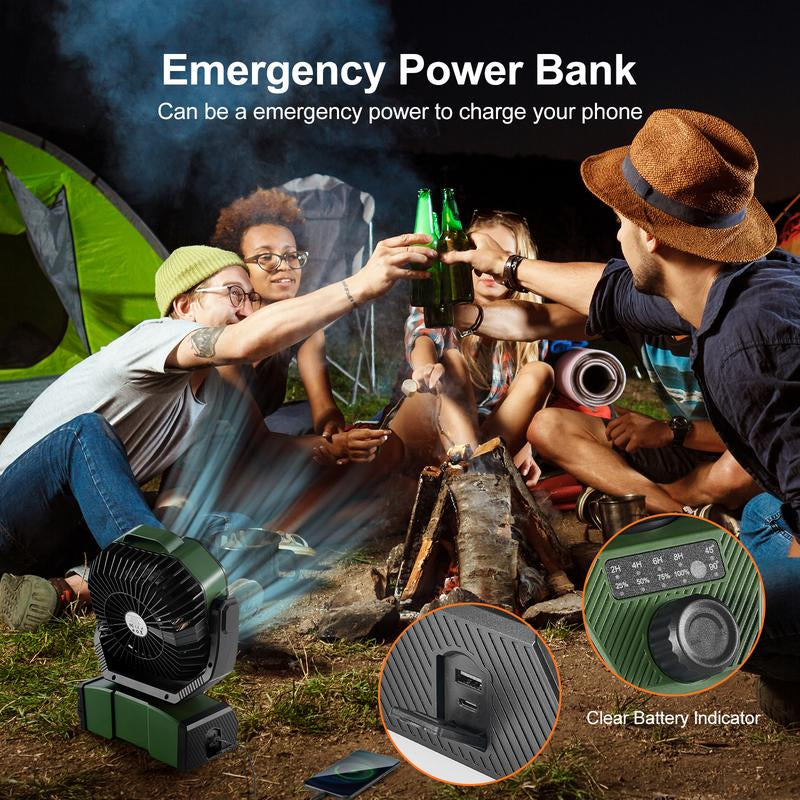 Odoland 40000Mah Camping Fan with LED Light, Battery Operated Oscillating Desk Fan with Remote & Hook, Rechargeable Outdoor Tent Fan with Timer for Hurricane Power Outage Travel Jobsite RV